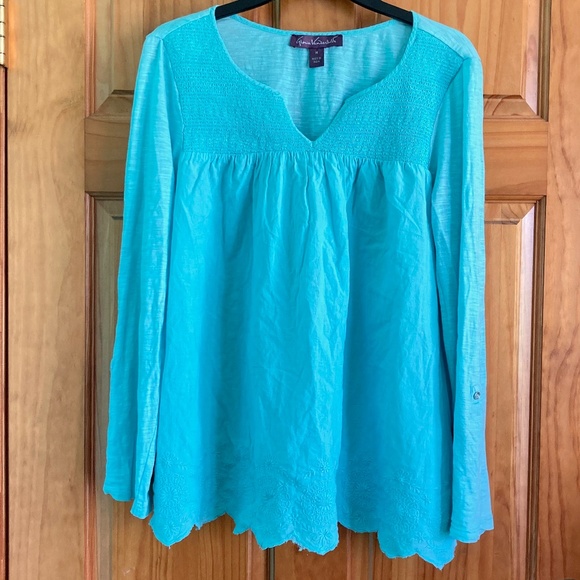 Women’s size medium Gloria Vanderbilt turquoise/sea green long sleeved blouse - Picture 1 of 8